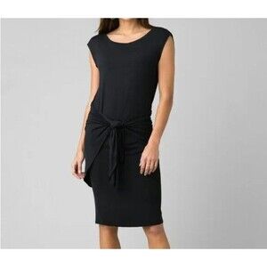 New Womens NWT PrAna L Black Dress Foundation Tie Soft Cap Sleeves Tencel Modal